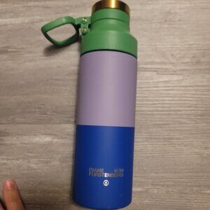 Diane Von Furstenberg green, purple, and blue screw top water bottle